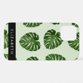 Palm-Blätter, tropisches Muster, Ihr Name iPhone Hülle (Rückseite (Horizontal))