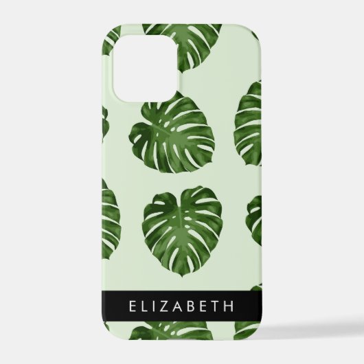 Palm-Blätter, tropisches Muster, Ihr Name iPhone Hülle (Rückseite)