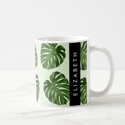 Palm-Blätter, tropisches Muster, Ihr Name Kaffeetasse (Rechts)