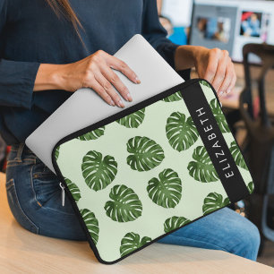 Palm-Blätter, tropisches Muster, Ihr Name Laptopschutzhülle