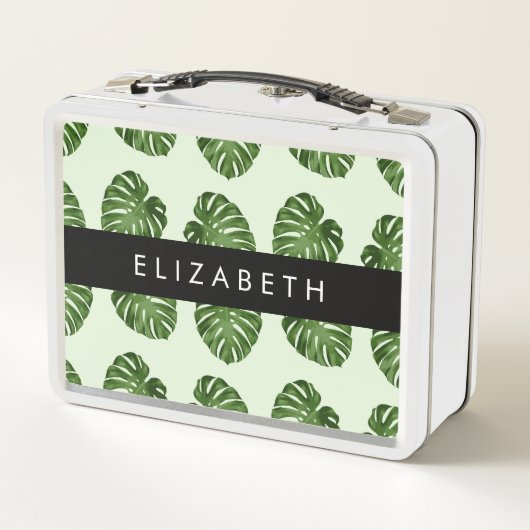 Palm-Blätter, tropisches Muster, Ihr Name Metall Brotdose (Rückseite)