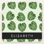Palm-Blätter, tropisches Muster, Ihr Name Rechteckiger Pappuntersetzer (Vorderseite)
