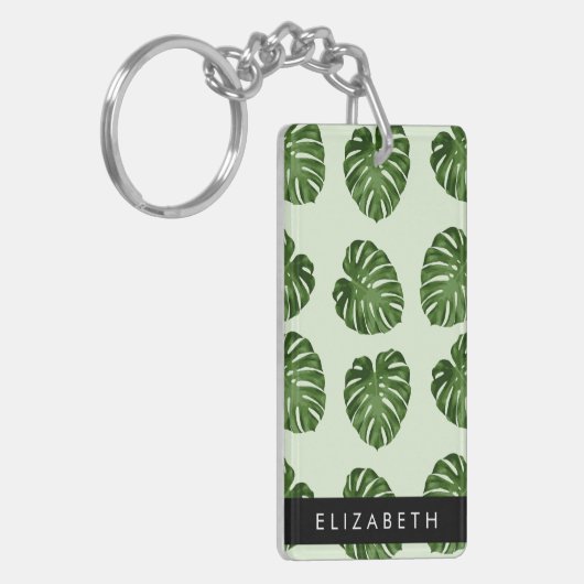 Palm-Blätter, tropisches Muster, Ihr Name Schlüsselanhänger (Vorderseite links)
