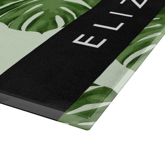 Palm-Blätter, tropisches Muster, Ihr Name Schneidebrett (Ecke)