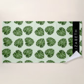 Palm-Blätter, tropisches Muster, Ihr Name Strandtuch (Vorderseite)