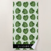 Palm-Blätter, tropisches Muster, Ihr Name Strandtuch (Vorderseite)