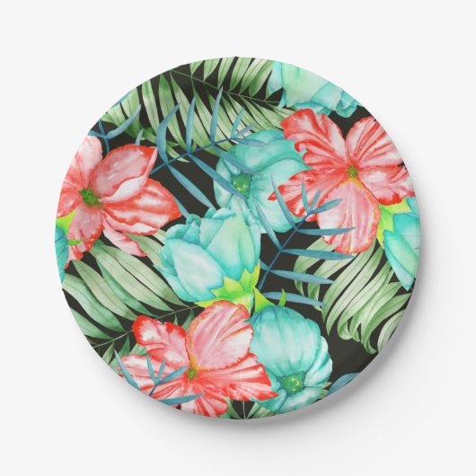 Palm Blätter und Blume Pappteller (Vorderseite)