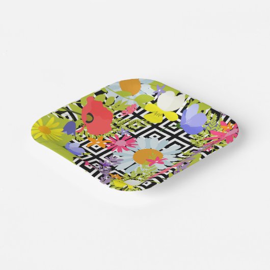 Palm Blätter und Blume Pappteller (Gewinkelt)