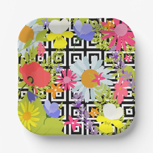 Palm Blätter und Blume Pappteller (Vorderseite)