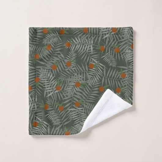 Palm-Blätter und Orangen Badhandtuch Set (Waschlappen)