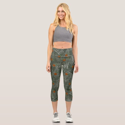 Palm-Blätter und Orangen Capri Leggings (Vorderseite)