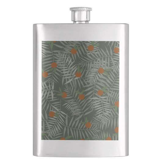 Palm-Blätter und Orangen Flachmann (Vorderseite)