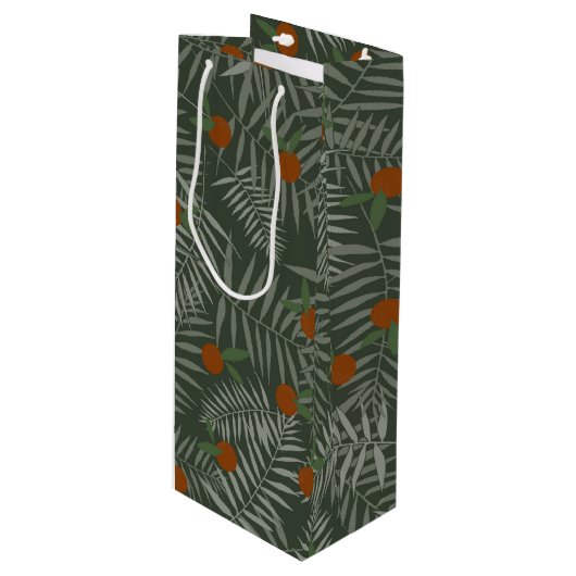 Palm-Blätter und Orangen Geschenktüte Für Weinflaschen (Vorderseite Schrägansicht)