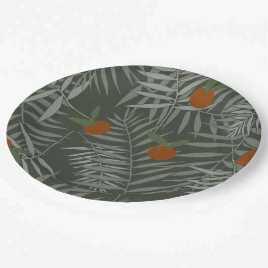 Palm-Blätter und Orangen Pappteller (Schrägansicht)
