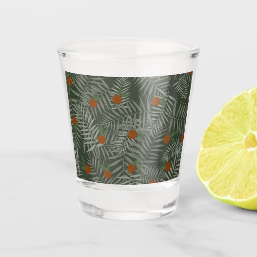 Palm-Blätter und Orangen Schnapsglas (Vorderseite)