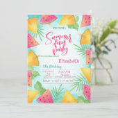 Palm Blätter Watermelon Sommerfest Einladung (Stehend Vorderseite)