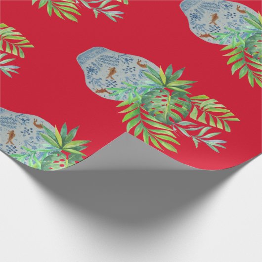 Palm Blue und White Ginger Jar Geschenkpapier (Ecke)