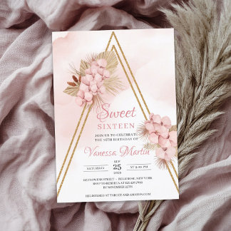 Palm Blush Orchid Gold Arch 16 . Geburtstag Einladung