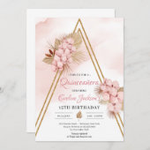 Palm Blush Orchid Gold Arch Quinceañera Einladung (Vorne/Hinten)