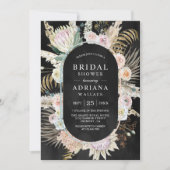 Palm Boho Pampas Floral Black Brautparty getrockne Einladung (Vorderseite)