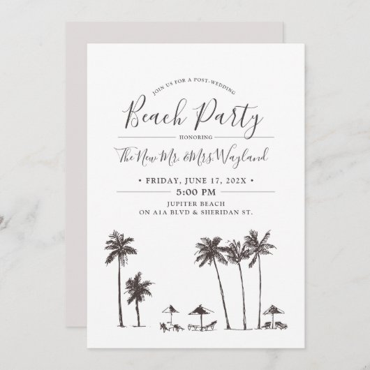 Palm Breeze | Post Wedding Beach Party Einladung (Vorne/Hinten)