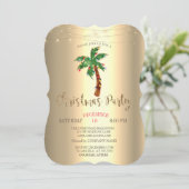 Palm Christmas Tree String Lights Gold Einladung (Stehend Vorderseite)