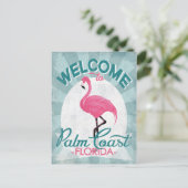Palm Coast Florida Pink Flamingo Retro Postkarte (Stehend Vorderseite)