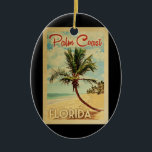 Palm Coast Palm Tree Vintage Reisen Keramik Ornament<br><div class="desc">Ein einzigartig Retro Mitte des Jahrhunderts moderne Palm Coast Florida Kunstdruck in Vintage Reise Poster Stil. Es verfügt über eine geschwungene Palme am Sandstrand mit Ozean unter einem blauen bewölkten Himmel.</div>