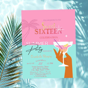 Palm Cocktail Sommer Süß 16 Party Einladung