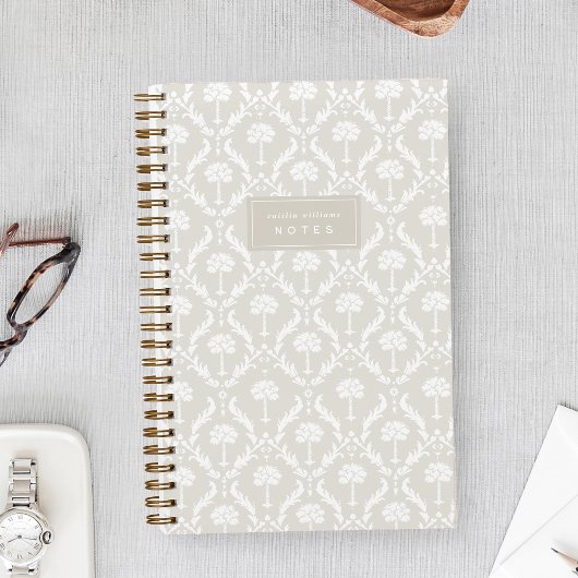 Palm Damask Personalized Notebook | Linen Beige Notizblock