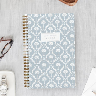 Palm Damast Personalisiertes Notizbuch   Blue Mist