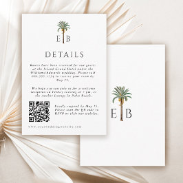 Palm Elegant Tropical Monogram Wedding Details Begleitkarte