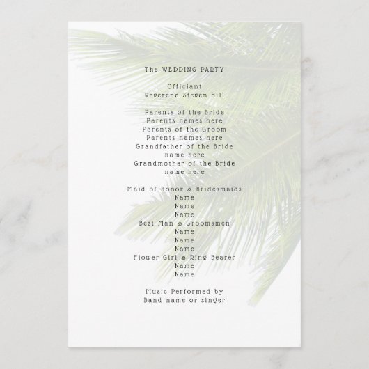 Palm Fronds Beach Hochzeitsprogramm Programm (Rückseite)