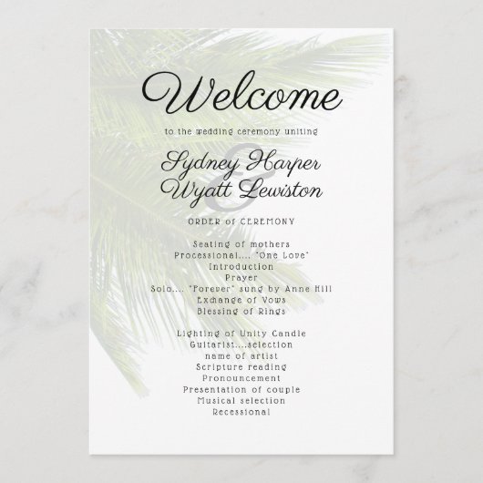 Palm Fronds Beach Hochzeitsprogramm Programm (Vorderseite)