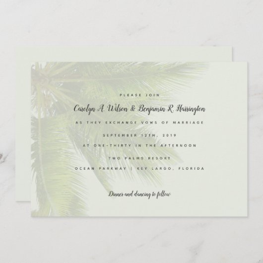 Palm Fronds Blätter Tropische Hochzeitseinladung Einladung (Vorne/Hinten)