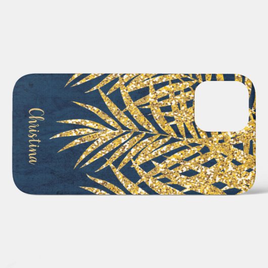 Palm Fronds Gold Glitzer Name Personalisiert Navy Case-Mate iPhone Hülle (Rückseite (Horizontal))