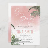 Palm Fronds Hawaiian Tropical Trendy Modern Pink Einladung (Vorne/Hinten)