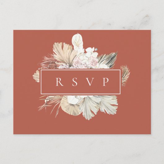 Palm Fronds Rust Frame Wedding RSVP Song Anfrage Einladungspostkarte (Vorderseite)