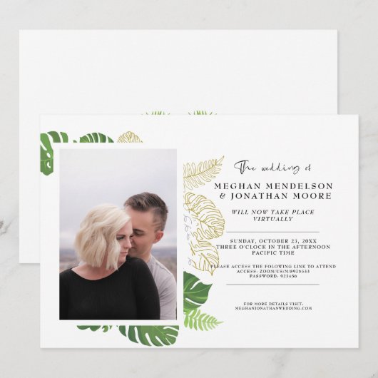 Palm Greenery Virtual Foto Hochzeit Einladung (Vorne/Hinten)