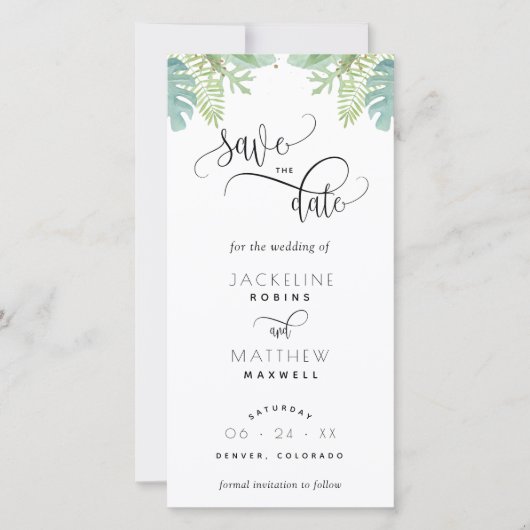 Palm Greenery Wedding Save the Date Lesezeichen (Vorderseite)