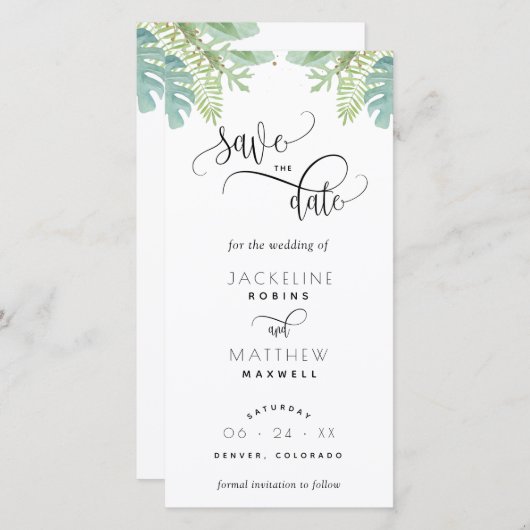 Palm Greenery Wedding Save the Date Lesezeichen (Vorne/Hinten)