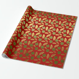 Palm Hawaii Leafs Emerald Green Red Gold Geschenkpapier