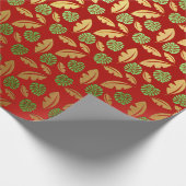 Palm Hawaii Leafs Emerald Green Red Gold Geschenkpapier (Ecke)