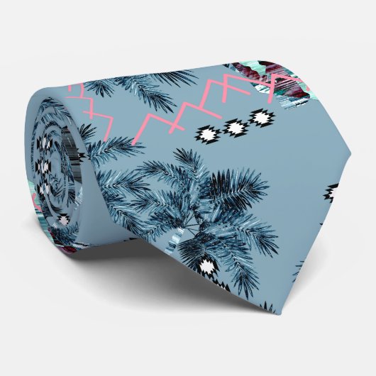 Palm Hawaiian Blau schwarzer Sonnenuntergang Meer Krawatte (Gerollt)