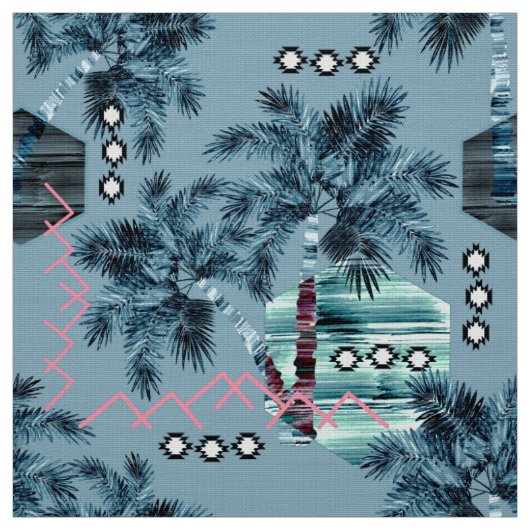 Palm Hawaiian Blue Black Monogram personalisiert S Stoff (Muster)