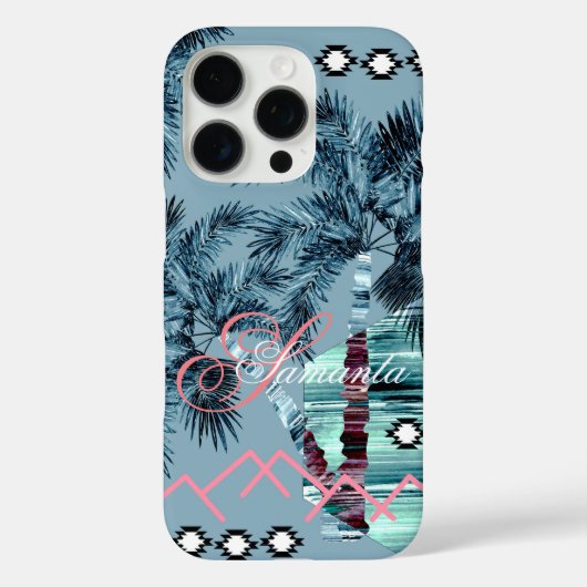 Palm Hawaiian blue black monogram personalized Case-Mate iPhone Hülle (Rückseite)