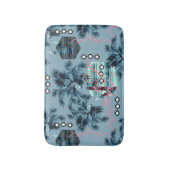Palm Hawaiian Blue Monogram personalisiert Badematte (Vorderseite Vertikal)