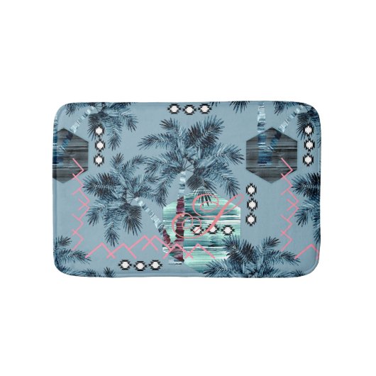 Palm Hawaiian Blue Monogram personalisiert Badematte (Vorderseite)