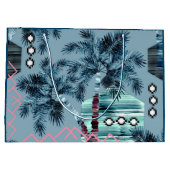Palm Hawaiian Blue Monogram personalisiert Große Geschenktüte (Rückseite)