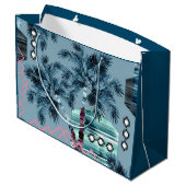 Palm Hawaiian Blue Monogram personalisiert Große Geschenktüte (Rückseite Schrägansicht)